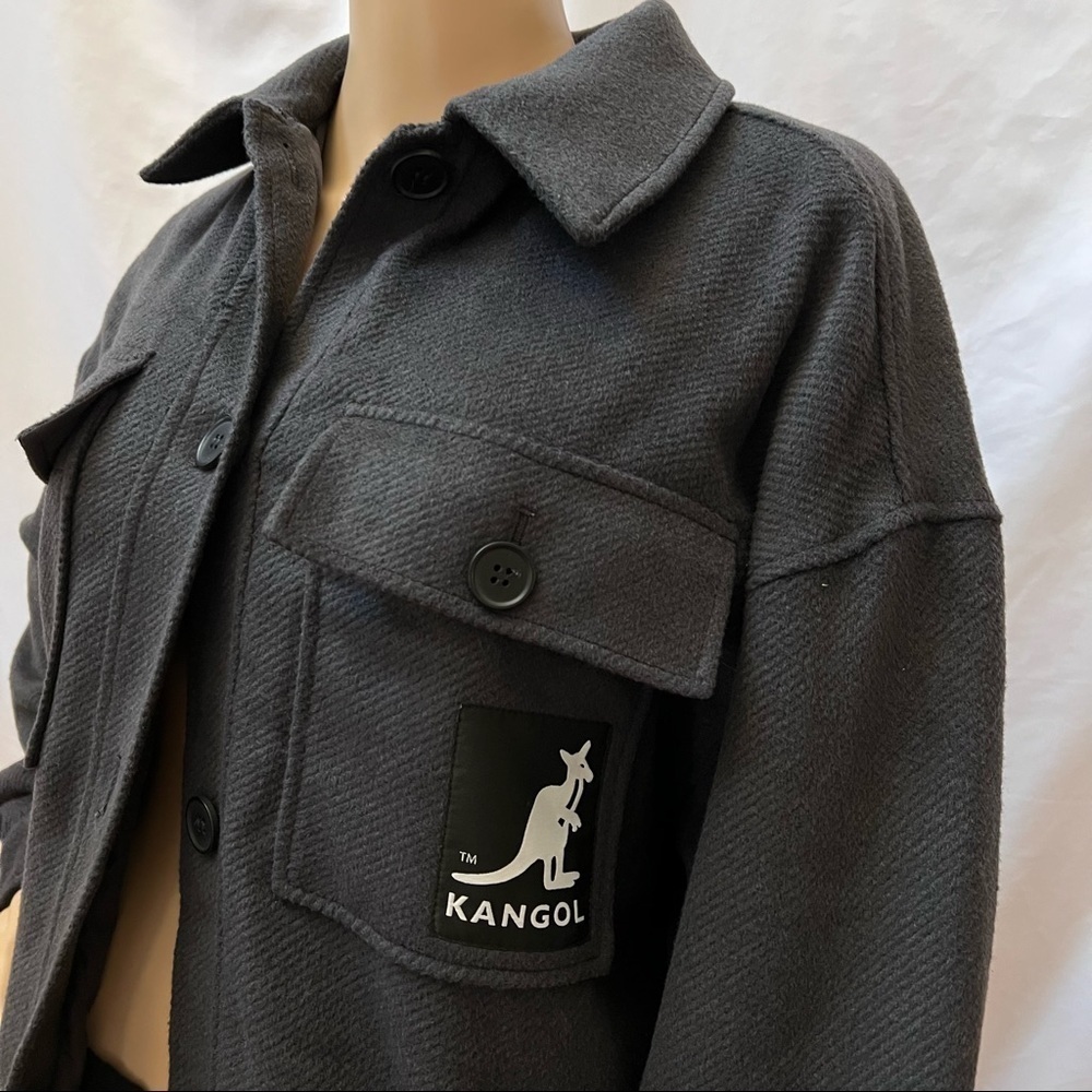 Kangol X H&M Oversized Unisex Gray Shacket Shirt Jacket Coat Size S - Picture 5 of 16